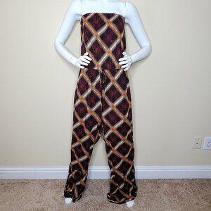IT'S Browne Strapless Geometric Jumpsuit with Flared Legs SZ 3X